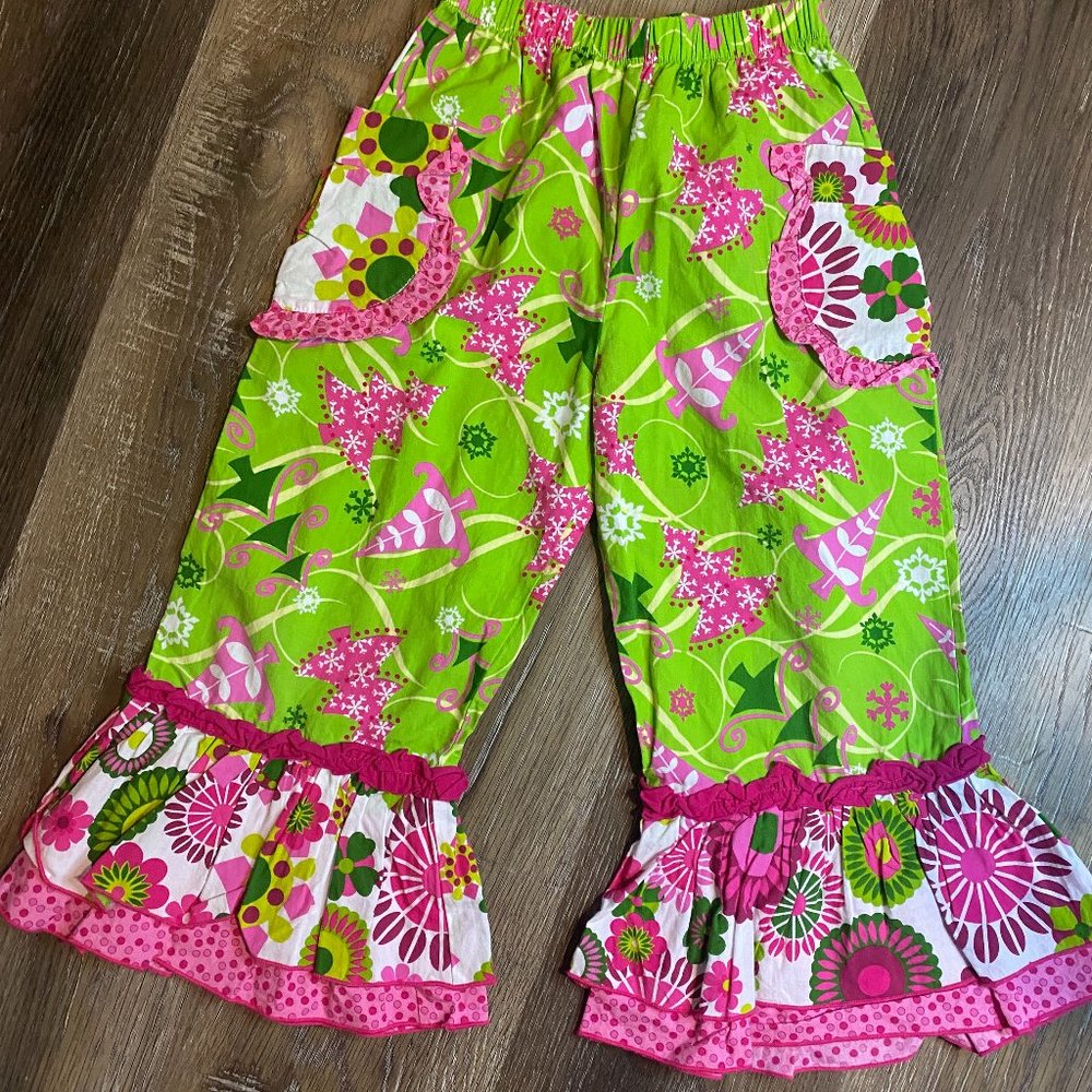 Sage & Lilly Green and Pink Tree Ruffled Christmas  Pants